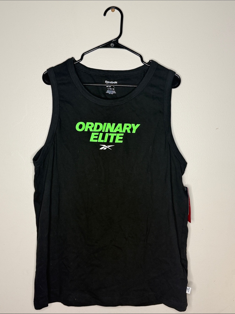 Reebok Men’s Black Tank with Neon Green "Ordinary Elite" Logo